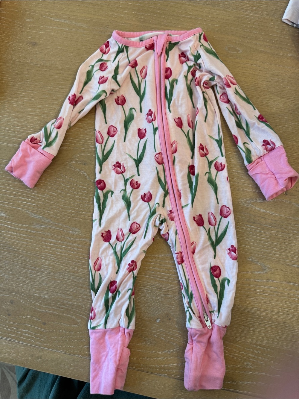 Pink Tulip Print Footie One-Piece